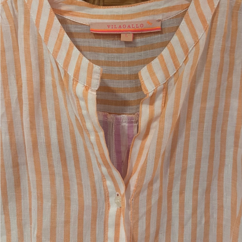 Vilagallo Button-Down Pink/Orange/White Stripe Linen Maxi Shirt Dress Size Large - Picture 5 of 11
